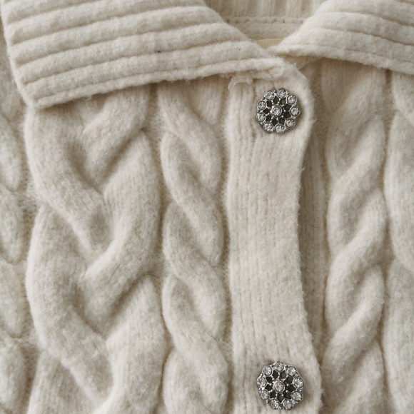 Jessica Simpson Cable Knit Rhinestone Snowflake Button Cardigan - Picture 2 of 5